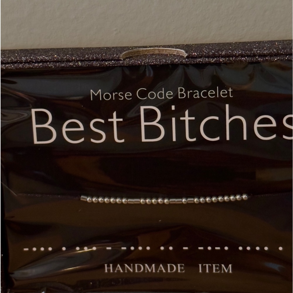 Handmade Morse Code Bracelet that says “Best Bitches” using single silver beads
